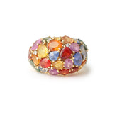 Multicoloured Sapphires Diamonds 18 Carat Yellow Gold Dome Ring